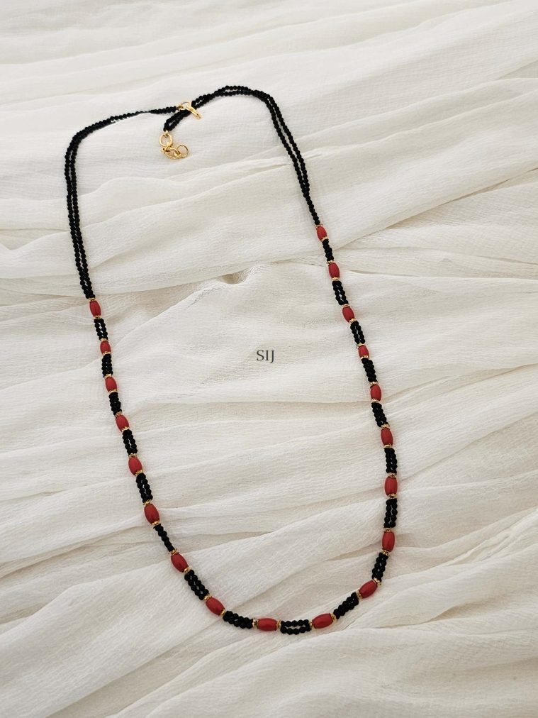 Coral and Black Beads Two Layer Mangalsutra