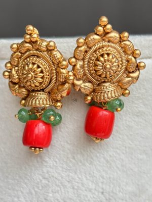 Coral and Gold Finish Beads Necklace Set