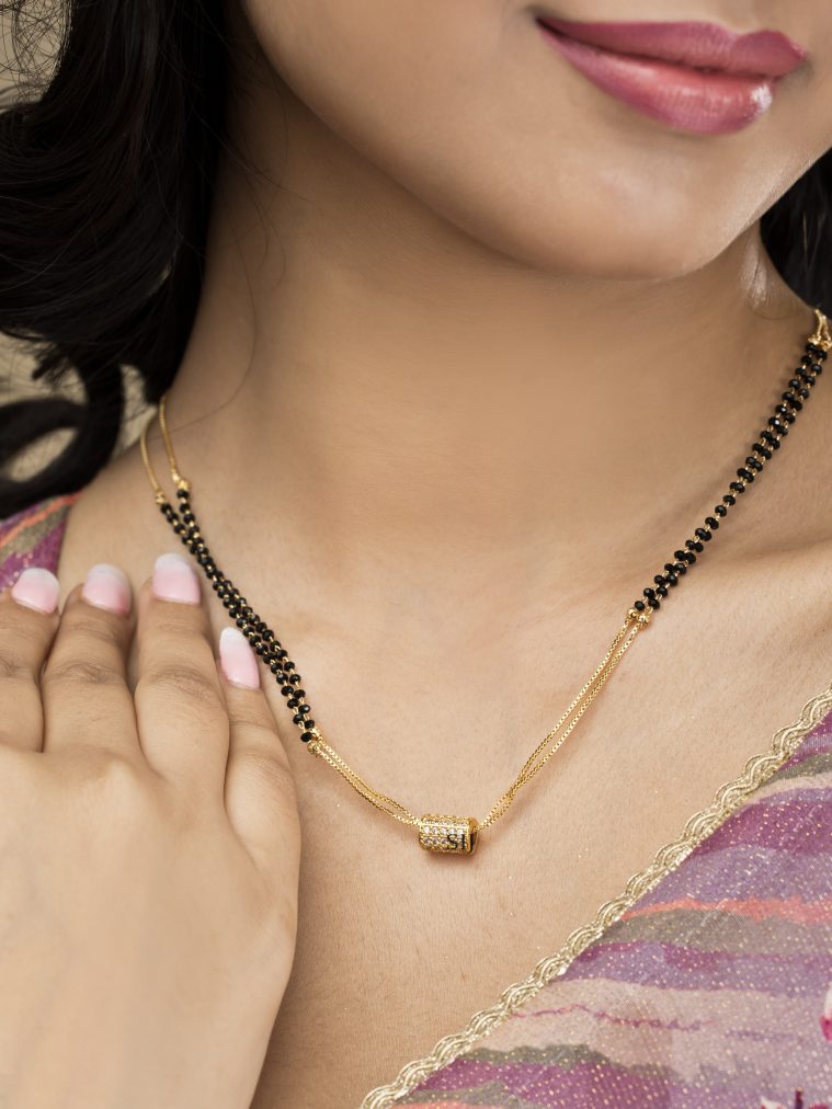 Dual Layered Gold Chain with Black Beads Mangalsutra