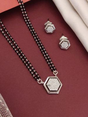 Dual Layered Hexagon Silver Plated AD Mangalsutra Set