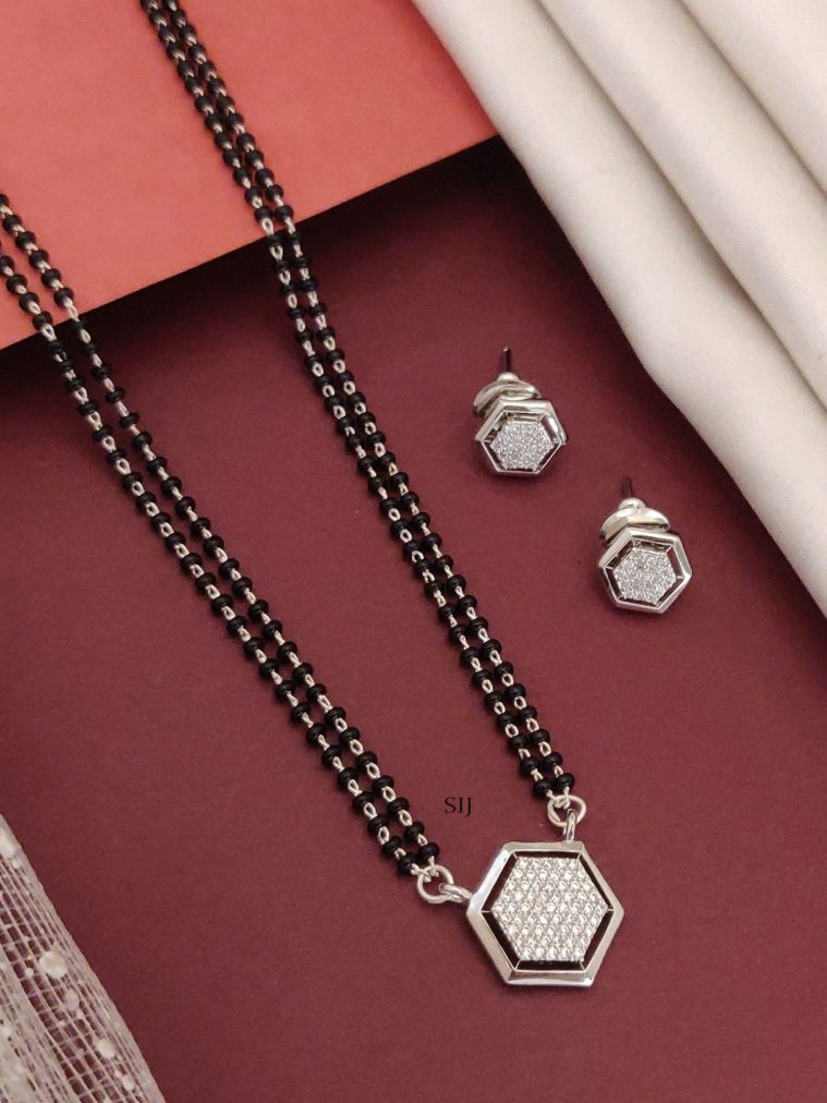 Dual Layered Hexagon Silver Plated AD Mangalsutra Set