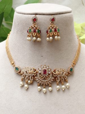 Dual Peacock AD Stone Necklace