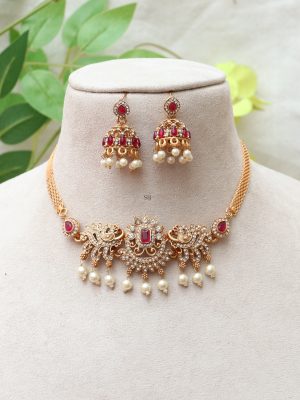 Dual Peacock AD Stone Necklace