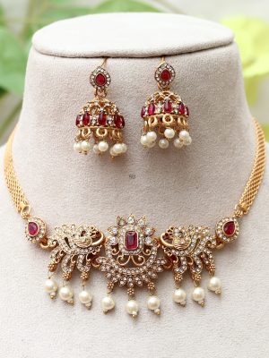 Dual Peacock AD Stone Necklace