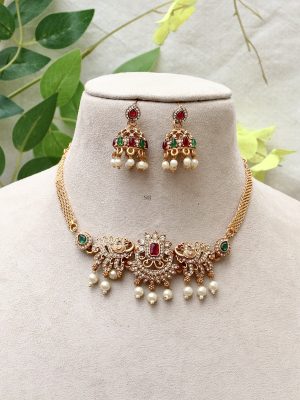 Dual Peacock AD Stone Necklace
