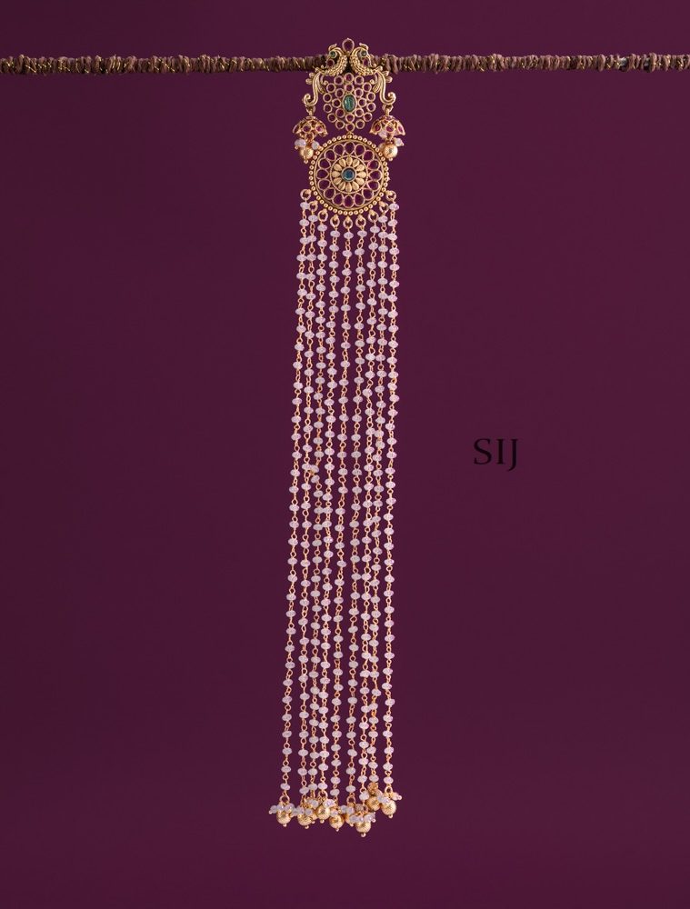 Dual Peacock Cluster Pearl Hanging Jadai Billai