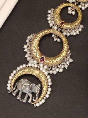 Dual Tone Gold & Silver Elephant Saree Juda
