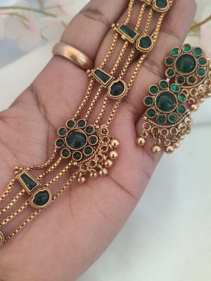 Floral Design Layered Green Stone Palakka Attigai Set