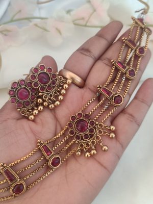 Floral Design Layered Red Stone Palakka Attigai Set
