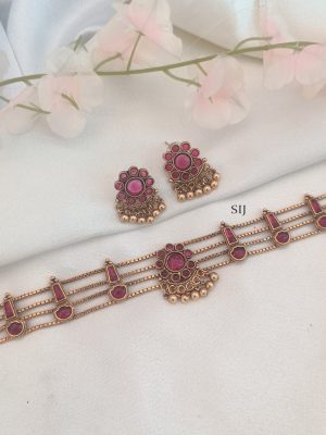 Floral Design Layered Red Stone Palakka Attigai Set