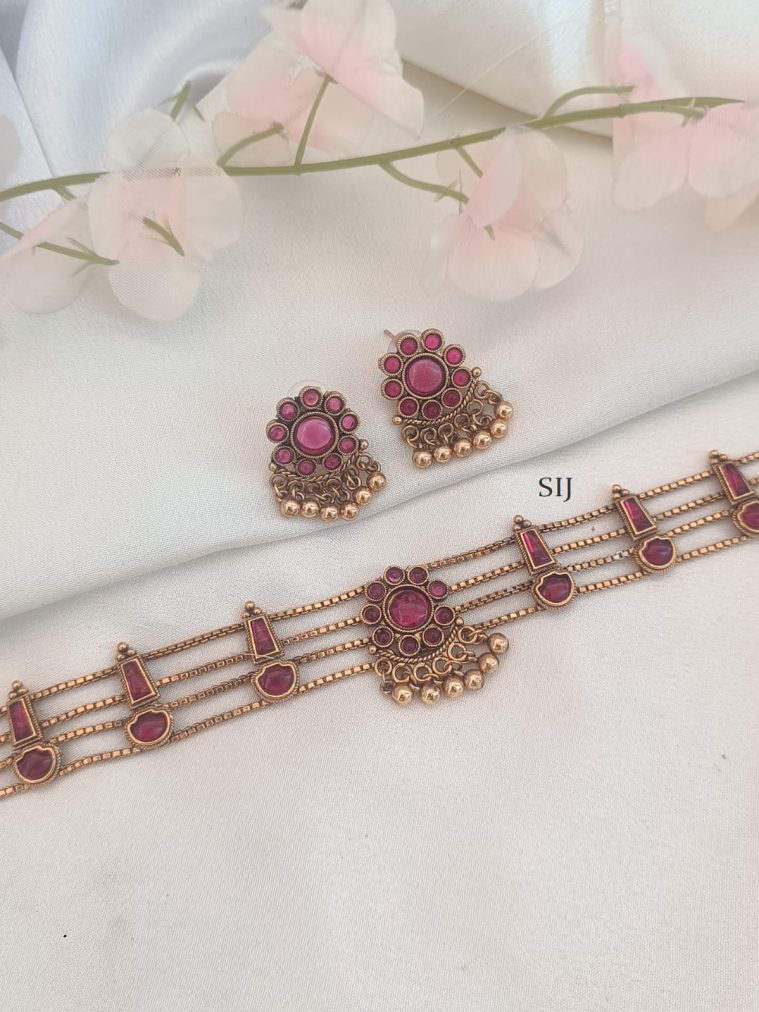 Floral Design Layered Red Stone Palakka Attigai Set
