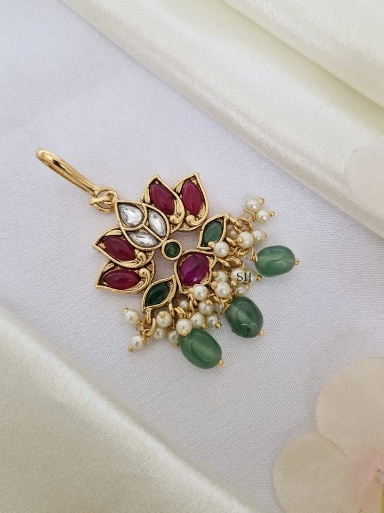 Floral Design Multi Stones Pearls &Beads Dropped Maang Tikka