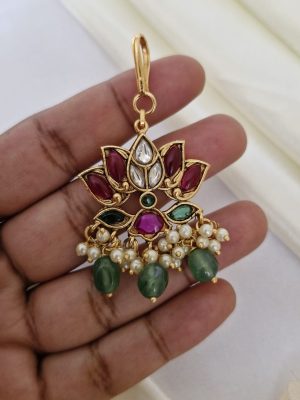Floral Design Multi Stones Pearls &Beads Dropped Maang Tikka