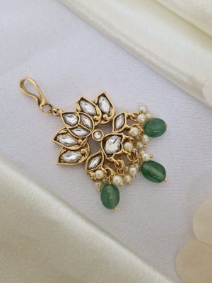 Floral Design White Stones Pearls & Beads Dropped Maang Tikka