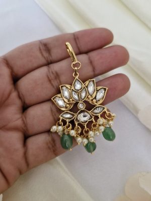 Floral Design White Stones Pearls & Beads Dropped Maang Tikka