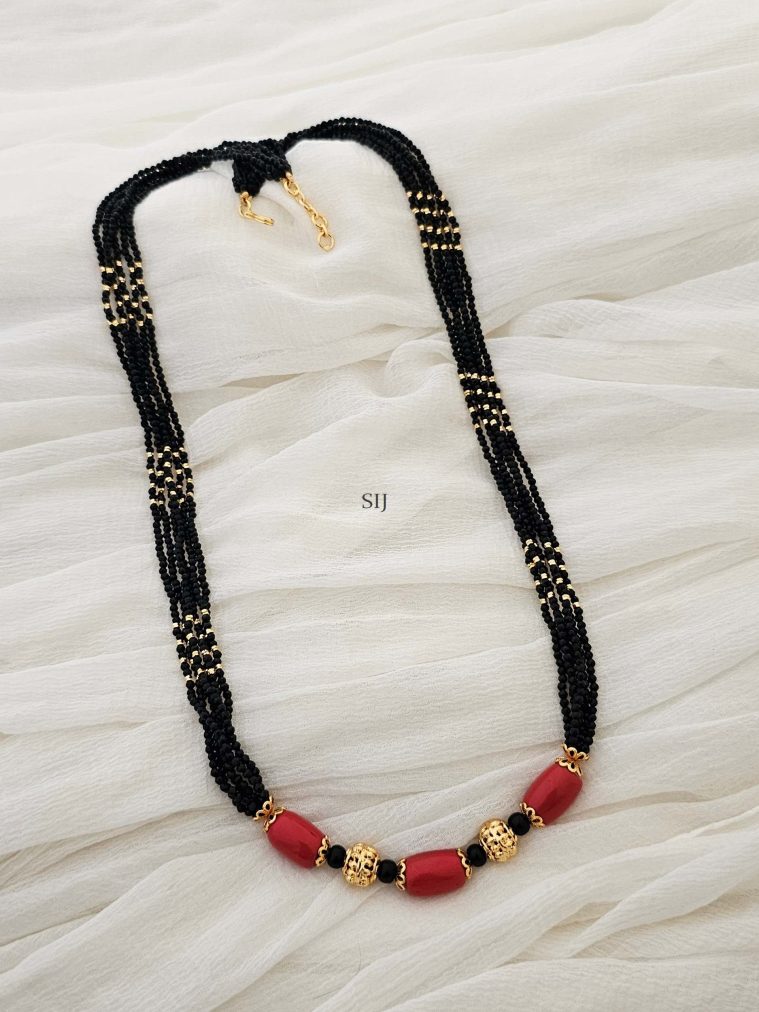 Gold Covering Multi Layered Coral and Black Beads Mangalsutra