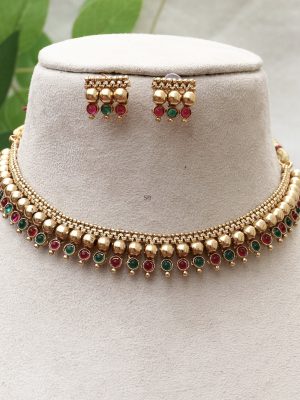 Gold Covering Multicolor Stone Necklace