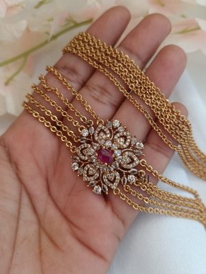 Gold Finish 5 Layers Floral Pendant Chandra Haram