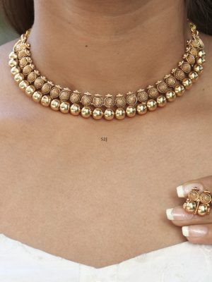 Gold Finish Ball Drop Necklace Set