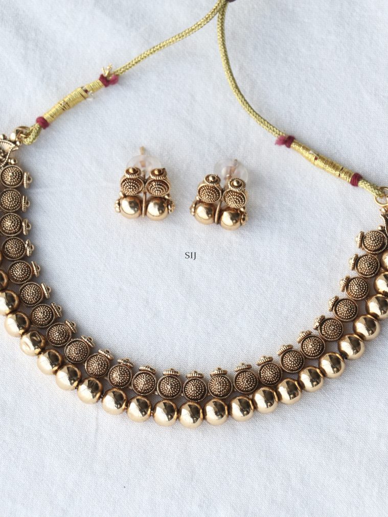 Gold Finish Ball Drop Necklace Set