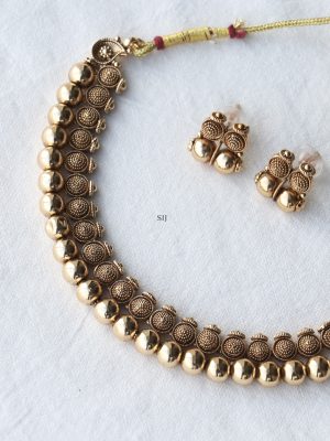 Gold Finish Ball Drop Necklace Set