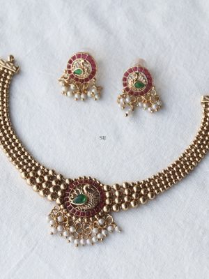 Gold Finish Beads Layered Peacock Designer Necklace