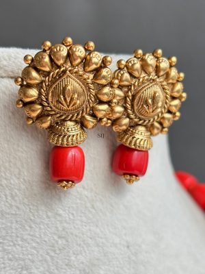 Gold Finish Beads and Coral Necklace Set
