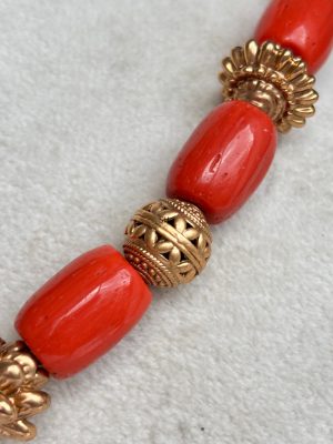 Gold Finish Beads and Coral Necklace Set