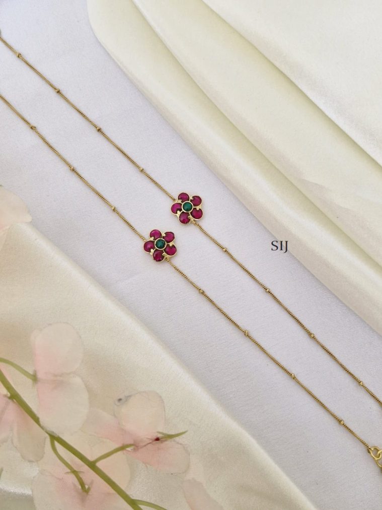 Gold Finish Floral Design Anklets