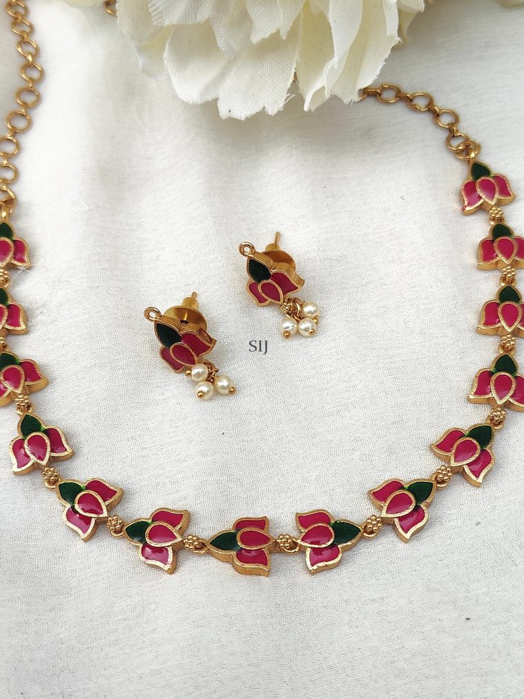 Gold Finish Flower Design Necklace