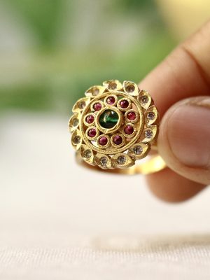 Gold Finish Kemp &AD Stones Finger Ring