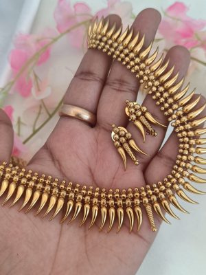 Gold Finish Kerala Mullamottu Design Long Haram