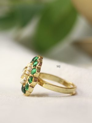 Gold Finish Pearl &Jadau Kundan Finger Ring