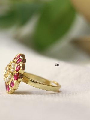 Gold Finish Pearl &Jadau Kundan Finger Ring