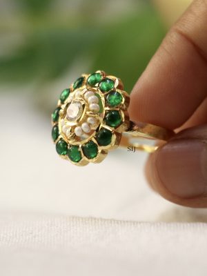 Gold Finish Pearl &Jadau Kundan Finger Ring