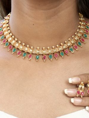 Gold Finish Spike Design Necklace-2