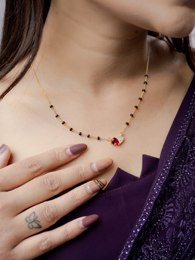 Gold Plated Black Beads Dailywear Heart Shaped Pendant Mangalsutra