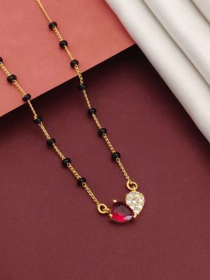Gold Plated Black Beads Dailywear Heart Shaped Pendant Mangalsutra