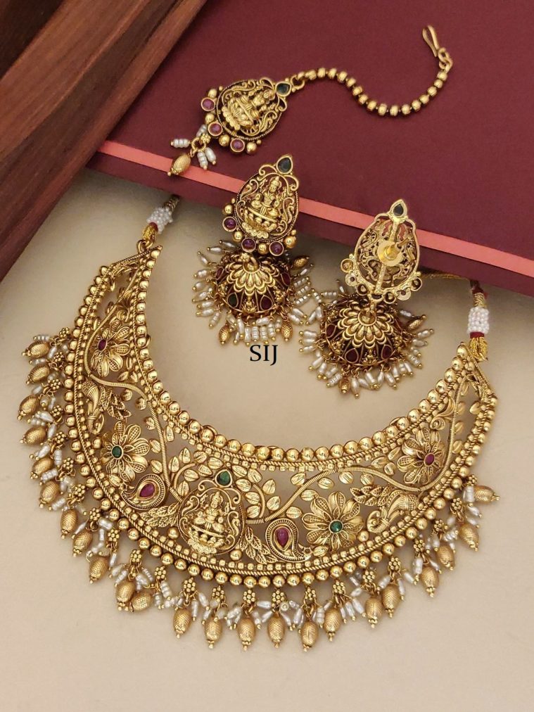 Gold Plated Bridal Necklace Set with Maang Tikka