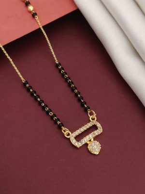 Gold Plated Chain with Black Beads Dailywear Mangalsutra