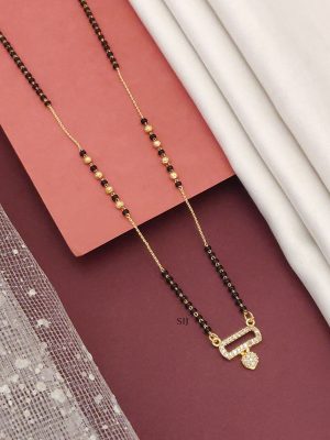Gold Plated Chain with Black Beads Dailywear Mangalsutra