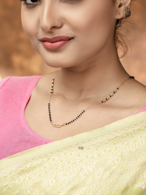 Gold Plated Chain with Black Beads White Stone Pendant Mangalsutra