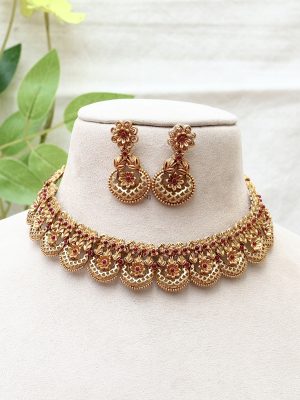 Gold Plated Diya Designer Necklace