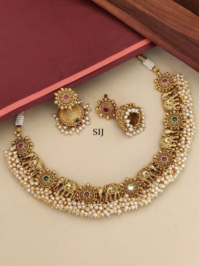 Gold Plated Elephant Design Necklace Set