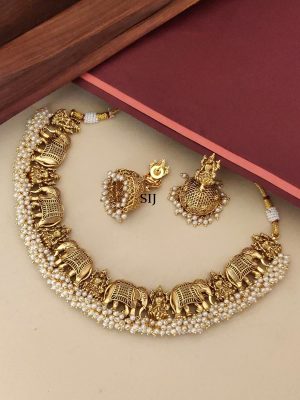 Gold Plated Elephant &Laxmi Design Necklace Set