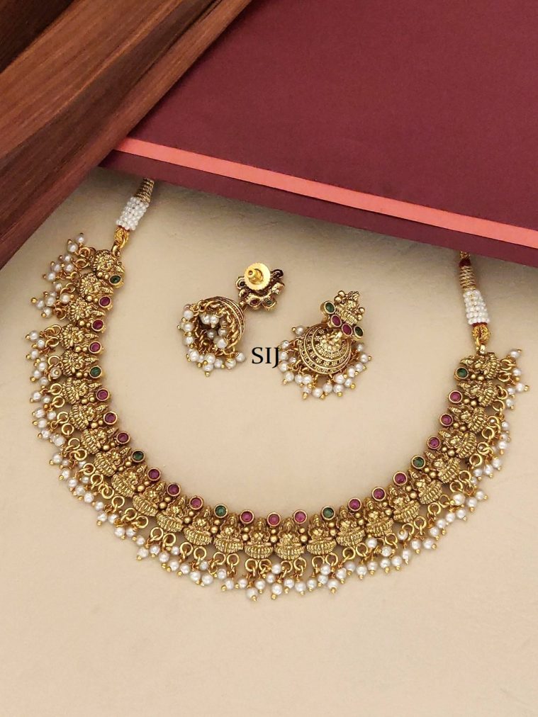 Gold Plated Lakshmi Design Temple Necklace Set