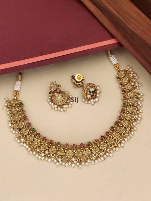 Gold Plated Lakshmi Design Temple Necklace Set
