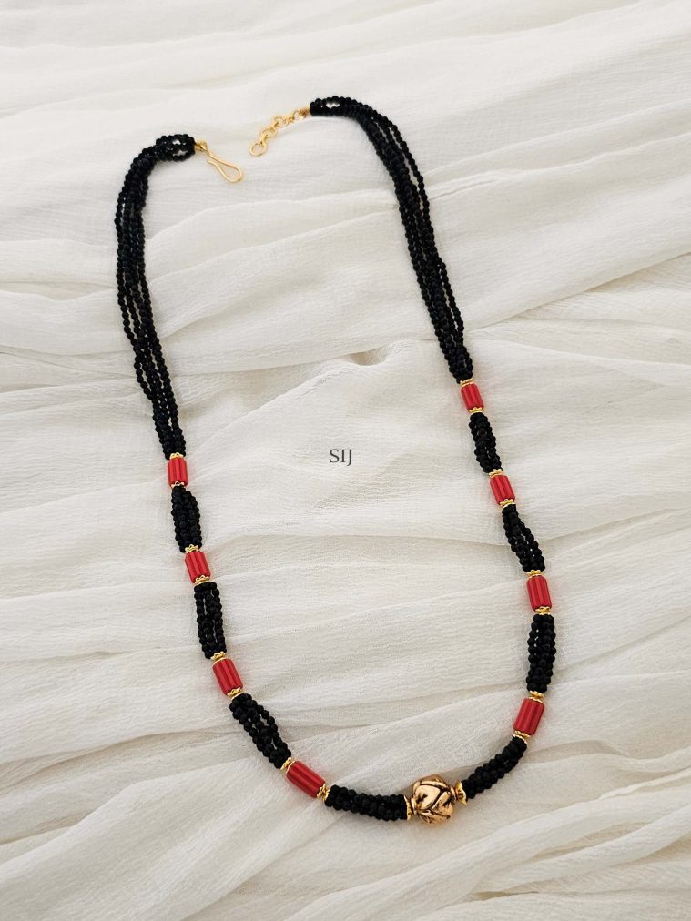 Gold Plated Multi Layered Coral and Black Beads Mangalsutra