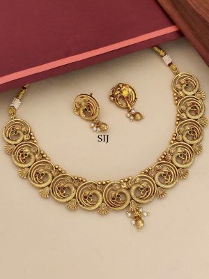 Gold Plated Round Peacock Necklace Set
