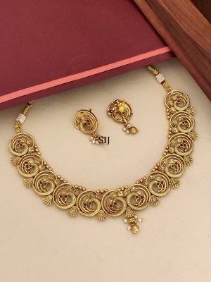 Gold Plated Round Peacock Necklace Set